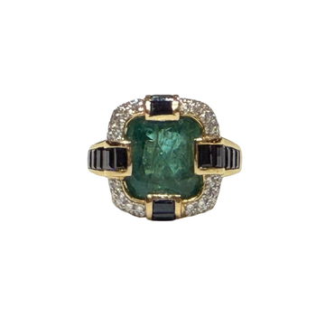 JR0443K - Emerald with Blue Sapphire & Diamond Ring Set in 18K Gold Setting