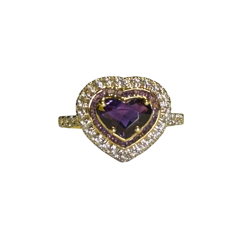 JR0442K - Heart Shape Purple Sapphire with Diamond Ring Set in 18K Gold Setting