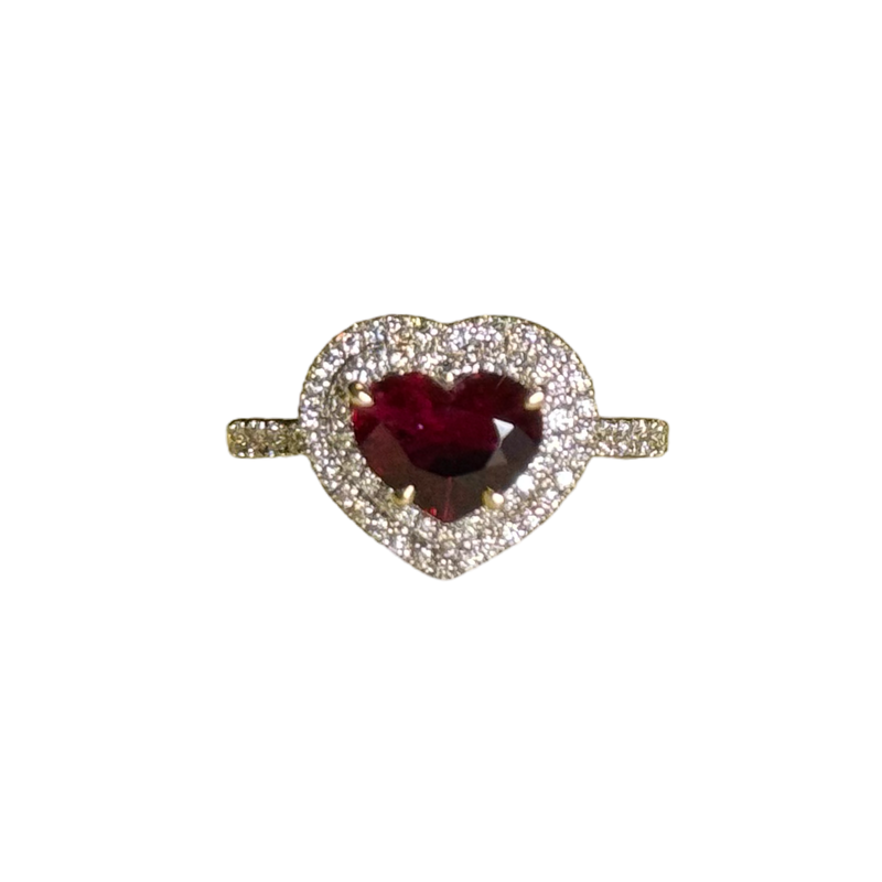 JR0450K - Heart Shape Ruby with Diamond Ring Set in 18K Gold Setting