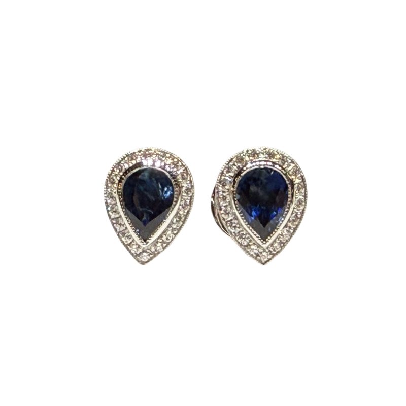 JE0366K - Blue Sapphire with Diamond Earrings Set in 18K White Gold Setting