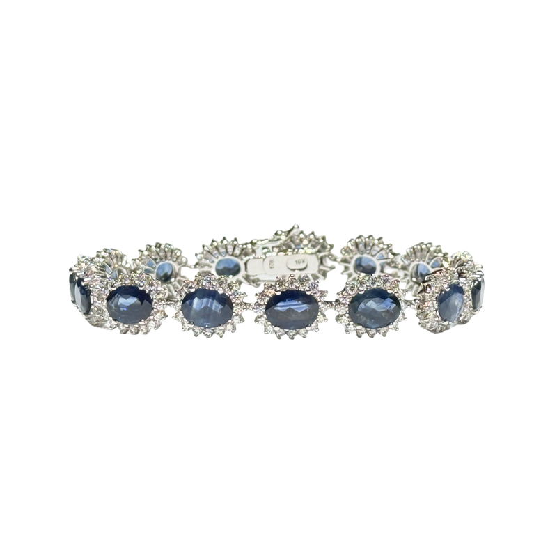 JB0123K - Blue Sapphire with Diamond Bracelet Set in 18K White Gold Setting