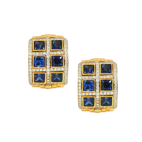 JE0101XK - Blue Sapphire with Diamond Earrings in 18 Karat Gold Setting