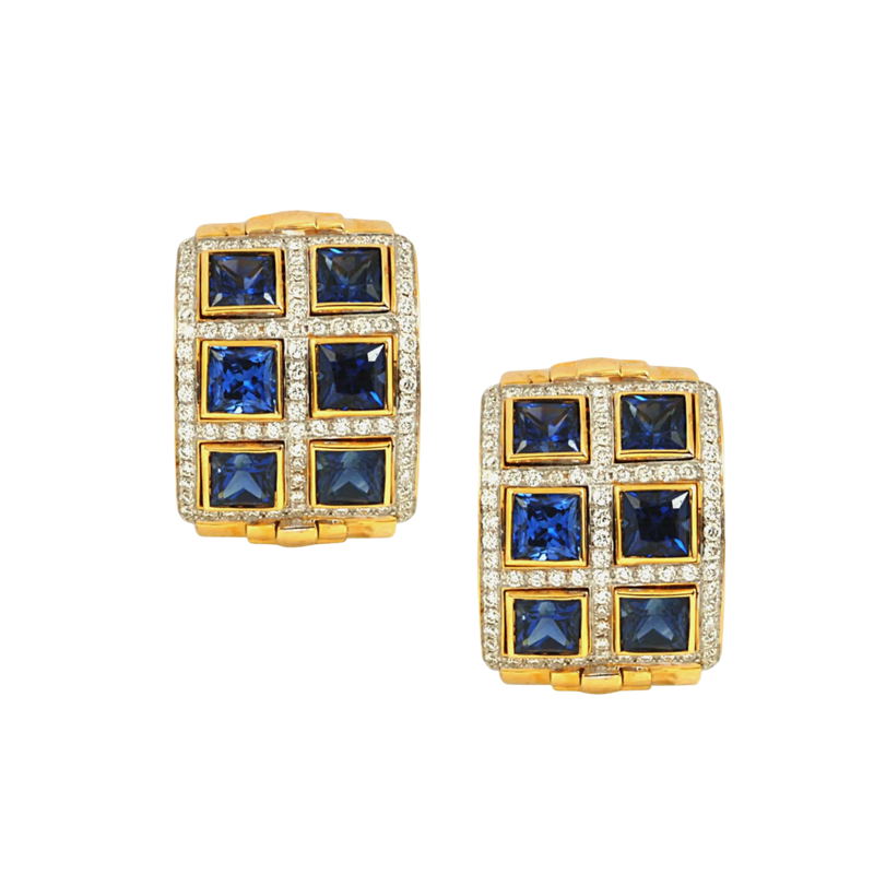 JE0101XK - Blue Sapphire with Diamond Earrings in 18 Karat Gold Setting