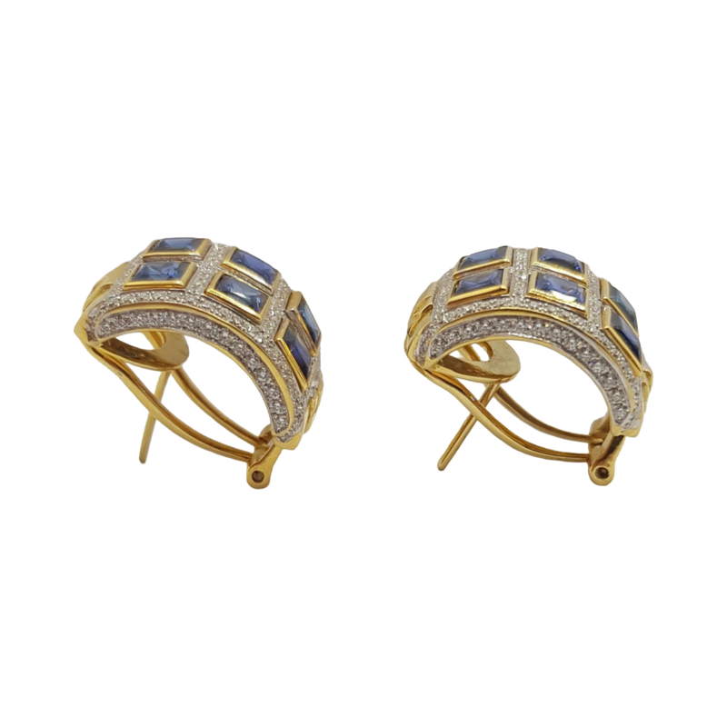 JE0101XK - Blue Sapphire with Diamond Earrings in 18 Karat Gold Setting