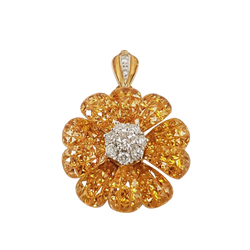 JPB6071 - Invisible Set Yellow Sapphire with Diamond Flower Brooch or Pendant Set in 18 Karat Gold