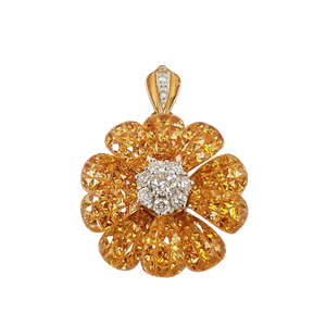 JPB6071 - Invisible Set Yellow Sapphire with Diamond Flower Brooch or Pendant Set in 18 Karat Gold