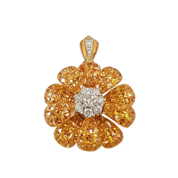 JPB6071 - Invisible Set Yellow Sapphire with Diamond Flower Brooch or Pendant Set in 18 Karat Gold