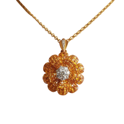 JPB6071 - Invisible Set Yellow Sapphire with Diamond Flower Brooch or Pendant Set in 18 Karat Gold