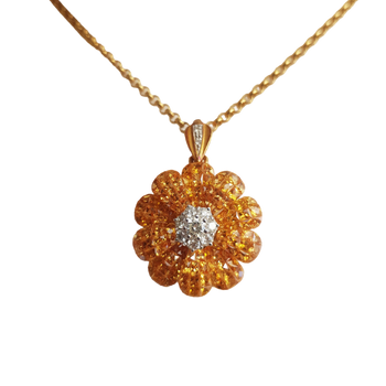 JPB6071 - Invisible Set Yellow Sapphire with Diamond Flower Brooch or Pendant Set in 18 Karat Gold