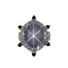 JR0940R - Blue Star Sapphire with Black & White Diamond Ring in 18 Karat White Gold Setting