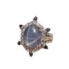 JR0940R - Blue Star Sapphire with Black & White Diamond Ring in 18 Karat White Gold Setting