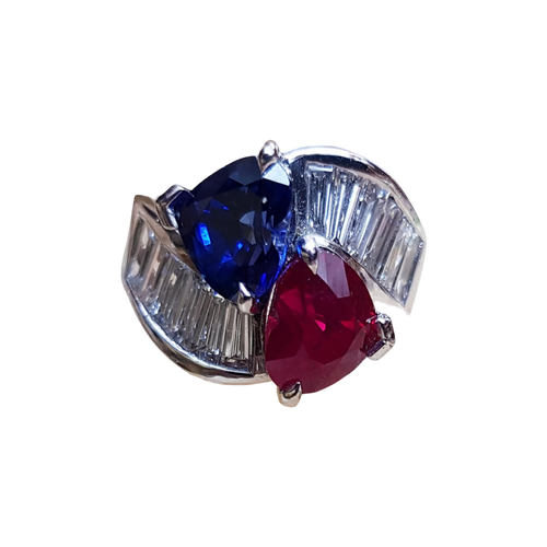JR0953Y - GIA Certified Heart Shape Burmese Ruby, Sapphire with Diamond Ring Set in Platinum Setting