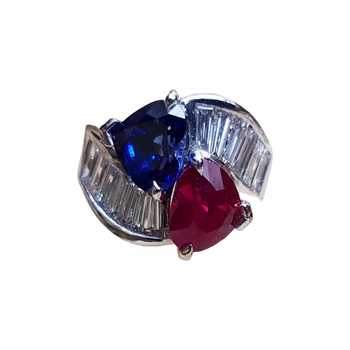 JR0953Y - GIA Certified Heart Shape Burmese Ruby, Sapphire with Diamond Ring Set in Platinum Setting