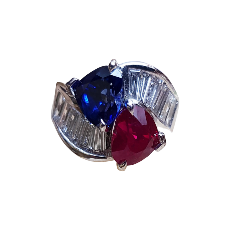 JR0953Y - GIA Certified Heart Shape Burmese Ruby, Sapphire with Diamond Ring Set in Platinum Setting