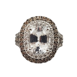 JR0437TK - White Sapphire with Brown & White Diamond Ring Set in 18K White Gold Setting