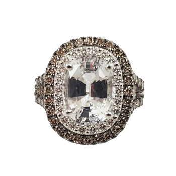 JR0437TK - White Sapphire with Brown & White Diamond Ring Set in 18K White Gold Setting