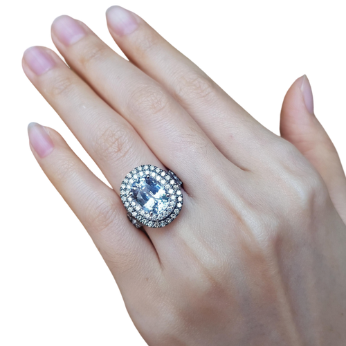 JR0437TK - White Sapphire with Brown & White Diamond Ring Set in 18K White Gold Setting