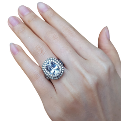 JR0437TK - White Sapphire with Brown & White Diamond Ring Set in 18K White Gold Setting