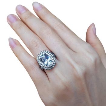 JR0437TK - White Sapphire with Brown & White Diamond Ring Set in 18K White Gold Setting