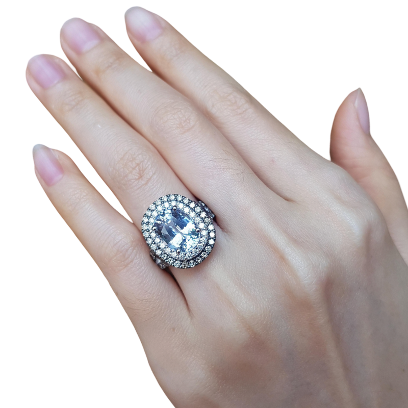 JR0437TK - White Sapphire with Brown & White Diamond Ring Set in 18K White Gold Setting