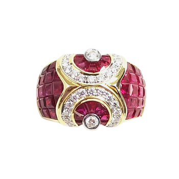 JR0402K - Invisible Set Ruby With Diamond Ring Set in 18K Gold Setting