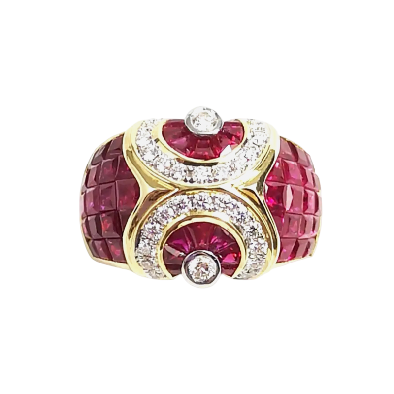 JR0402K - Invisible Set Ruby With Diamond Ring Set in 18K Gold Setting