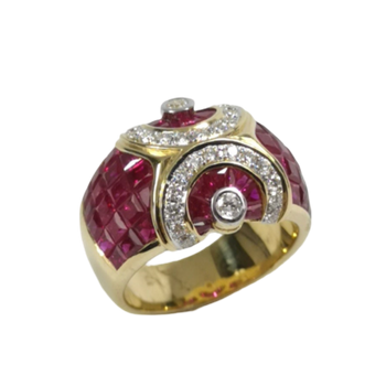 JR0402K - Invisible Set Ruby With Diamond Ring Set in 18K Gold Setting