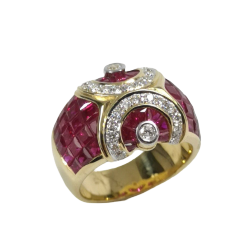 JR0402K - Invisible Set Ruby With Diamond Ring Set in 18K Gold Setting