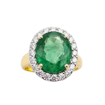 JR0310K - Emerald and Diamond Halo Ring Set in 18K Gold Setting