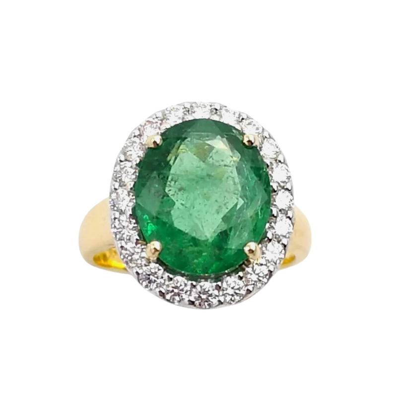 JR0310K - Emerald and Diamond Halo Ring Set in 18K Gold Setting