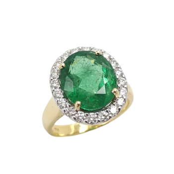 JR0310K - Emerald and Diamond Halo Ring Set in 18K Gold Setting