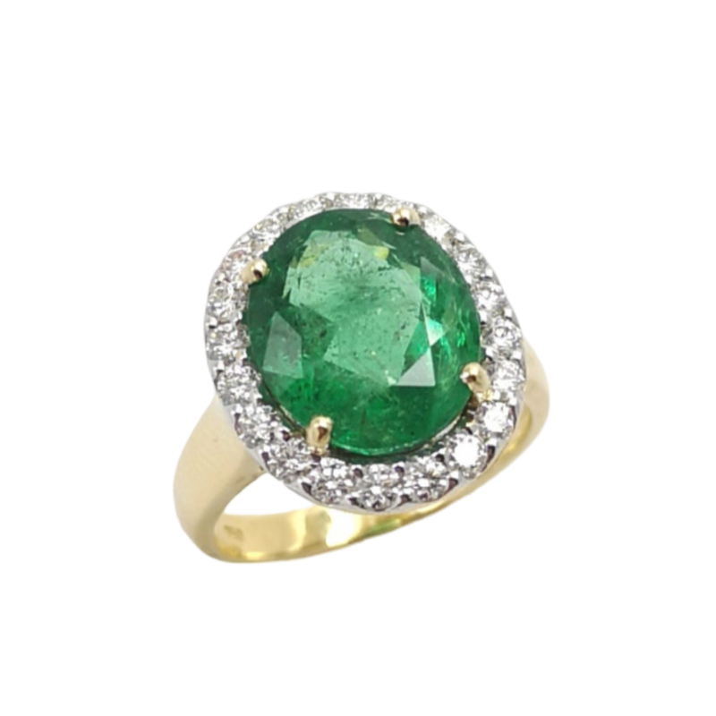 JR0310K - Emerald and Diamond Halo Ring Set in 18K Gold Setting