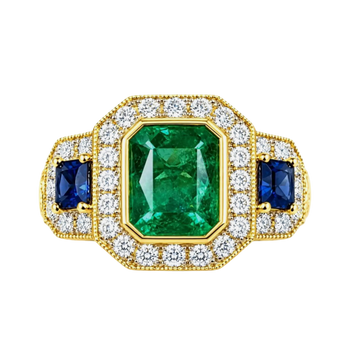 JR0350K - Emerald, Blue Sapphire, and Diamond Ring Set in 18K Gold Setting