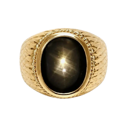 JR0509LK - Black Star Sapphire Men’s Ring set in 18K Gold Setting