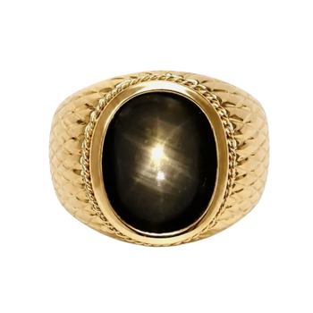 JR0509LK - Black Star Sapphire Men’s Ring set in 18K Gold Setting