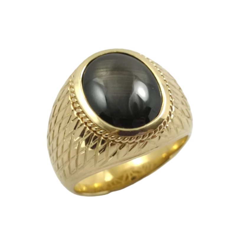 JR0509LK - Black Star Sapphire Men’s Ring set in 18K Gold Setting