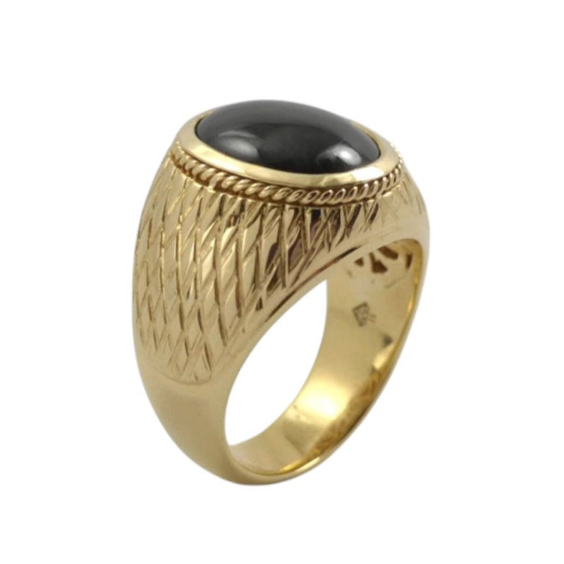 JR0509LK - Black Star Sapphire Men’s Ring set in 18K Gold Setting