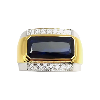 JR0399K - Blue Sapphire with Diamond Men’s Ring Set in 18K Gold Setting