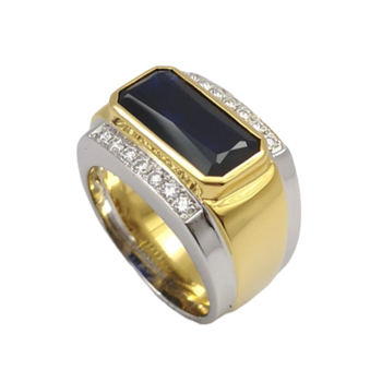 JR0399K - Blue Sapphire with Diamond Men’s Ring Set in 18K Gold Setting