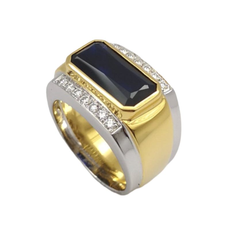 JR0399K - Blue Sapphire with Diamond Men’s Ring Set in 18K Gold Setting