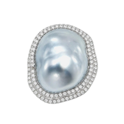 JR0518L - Baroque South Sea Pearl with Diamond Ring set in 18K White Gold Setting