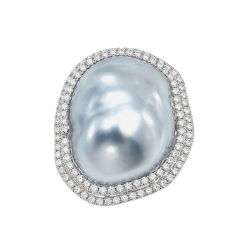 JR0518L - Baroque South Sea Pearl with Diamond Ring set in 18K White Gold Setting