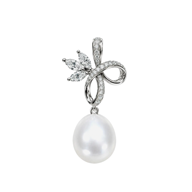 JP0213K - South Sea Pearl with Diamond Pendant set in 18K White Gold Setting