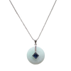 JP0214L - Jade Disc with Sugarloaf Blue Sapphire& Diamond Pendant set in 18K White Gold Setting