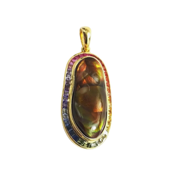 JP0231L - Fire Agate with Fancy Sapphire Pendant set in 18K Gold Setting
