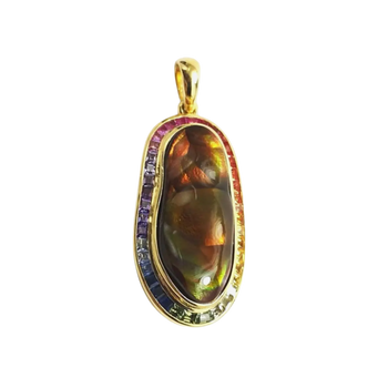 JP0231L - Fire Agate with Fancy Sapphire Pendant set in 18K Gold Setting