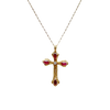 JP0254L - Cabochon Ruby with Diamond Cross Pendant set in 18K Gold Setting