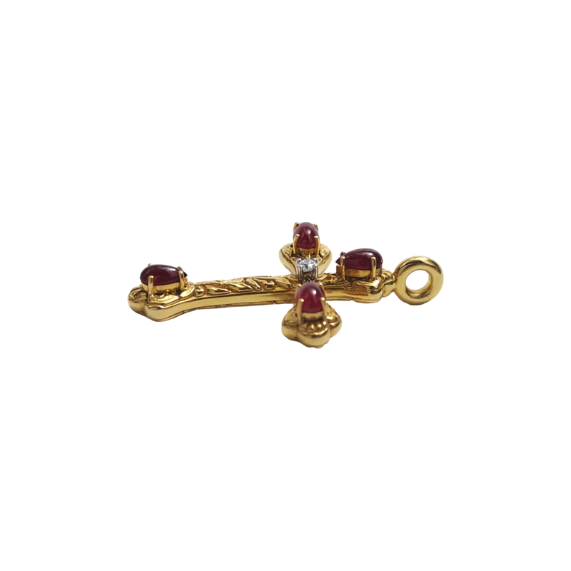 JP0254L - Cabochon Ruby with Diamond Cross Pendant set in 18K Gold Setting