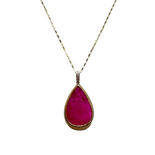 JP0147M - Ruby with Diamond Pendant set in 18K Gold Setting