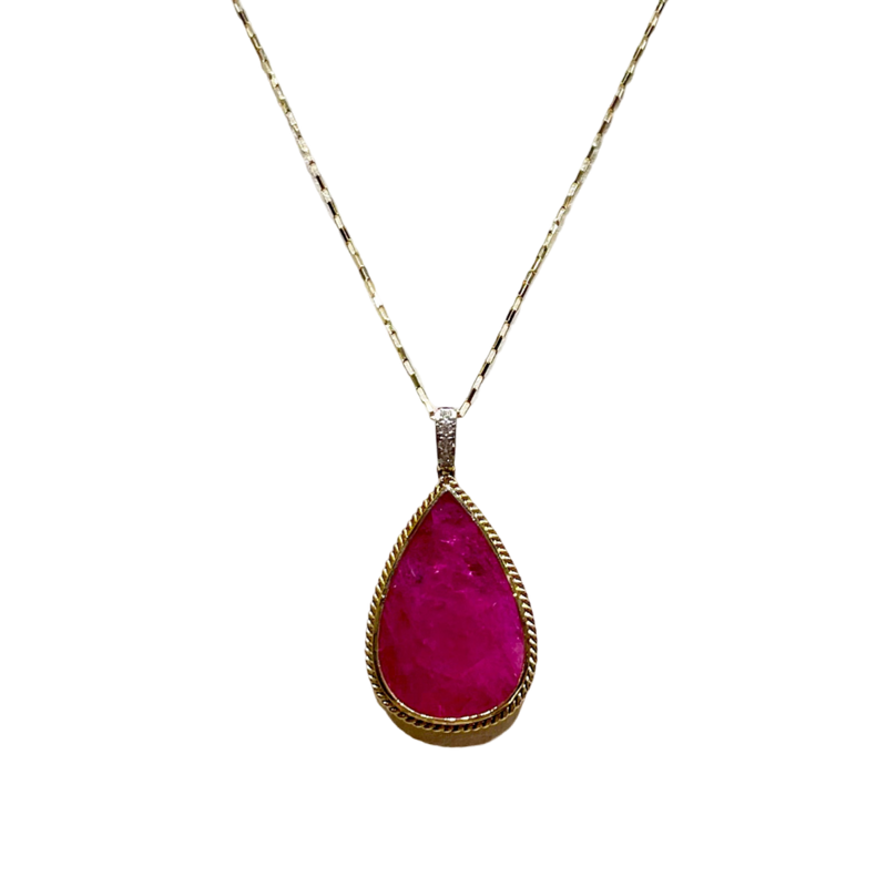 JP0147M - Ruby with Diamond Pendant set in 18K Gold Setting